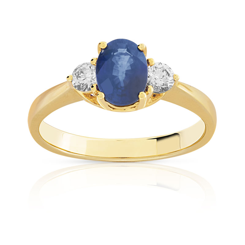 Bague or 750 jaune saphir et diamant