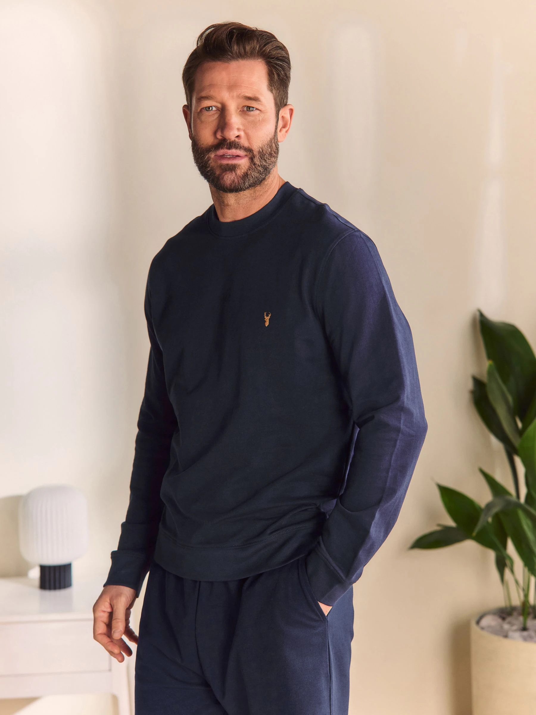 Donkerblauw - Dun sweatshirt met ronde hals