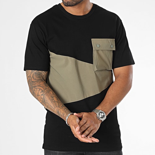 Tee Shirt Poche Noir Vert Kaki