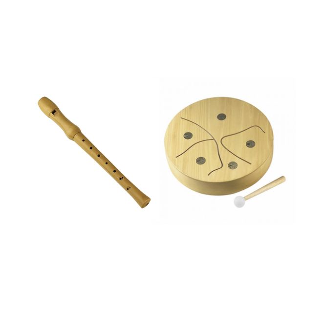 Egmont Toys - Blokfløjte i træ - 31 cm +Tromme i træ