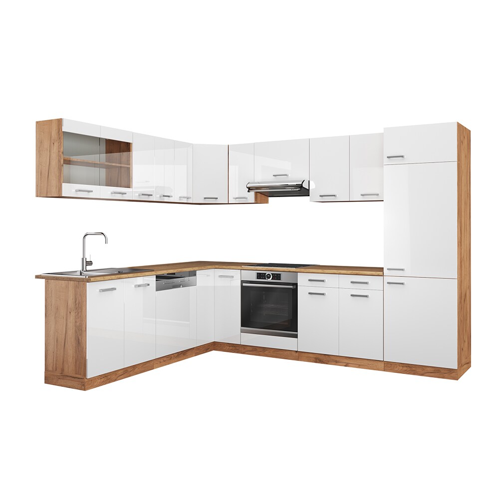 Vicco Küchenzeile Küchenblock Einbauküche R-Line Ecke 287 x 277 Front Weiß HGL