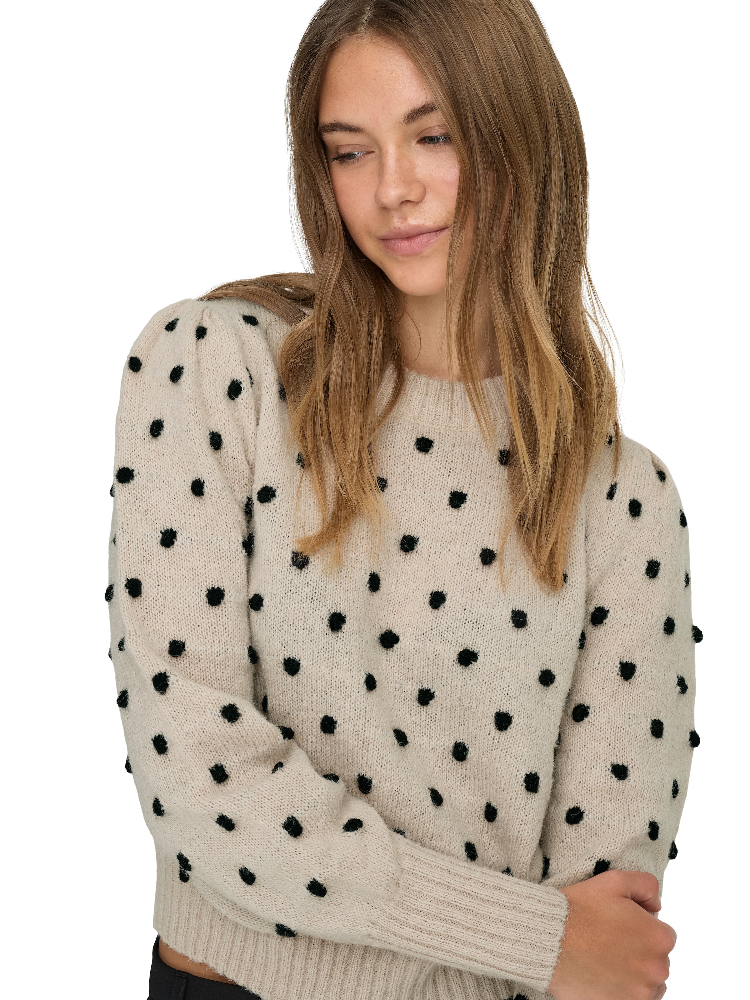 JDY Rundhalspullover »JDYSIGRID LIFE L/S ON PUFF PULL KNT NOOS«, in gepunkteter Optik