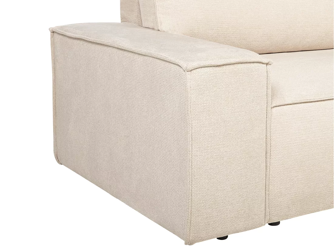 Canapé d'angle droit convertible en tissu texturé beige AMELIA