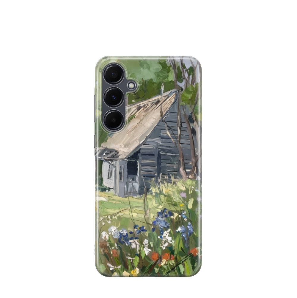 Samsung Galaxy A55 Gummi Hülle Hütte im Grünen - Grün