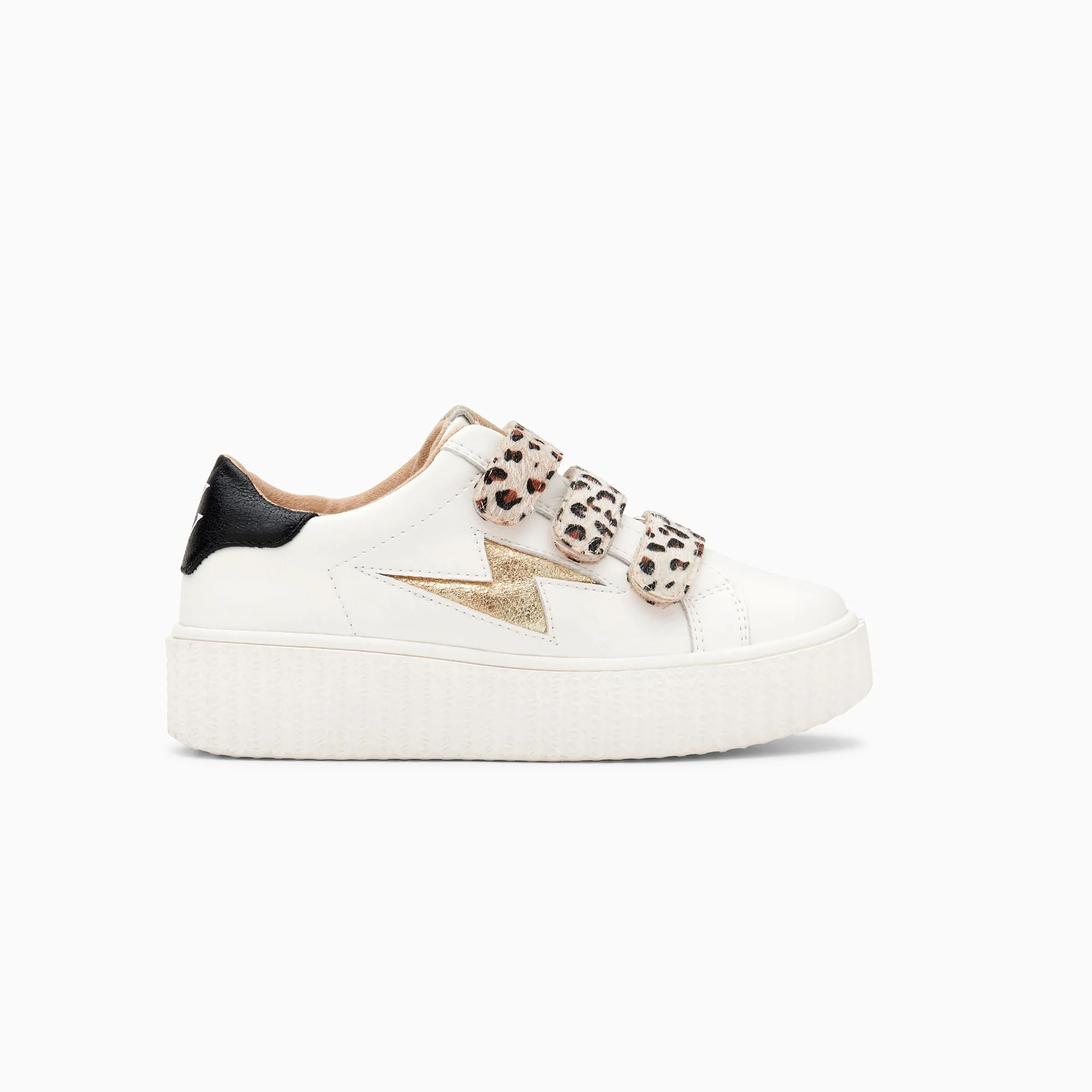 Sneakers-Baskets éclair Mini Maggie blanches à scratchs léopard