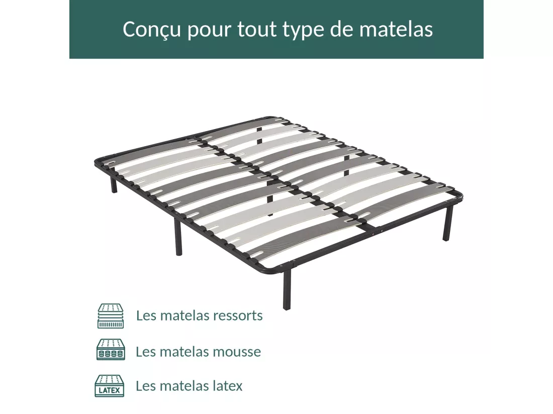 Sommier Robuflex 180 x 200 cm - Confort Morphologique avec Lattes Larges