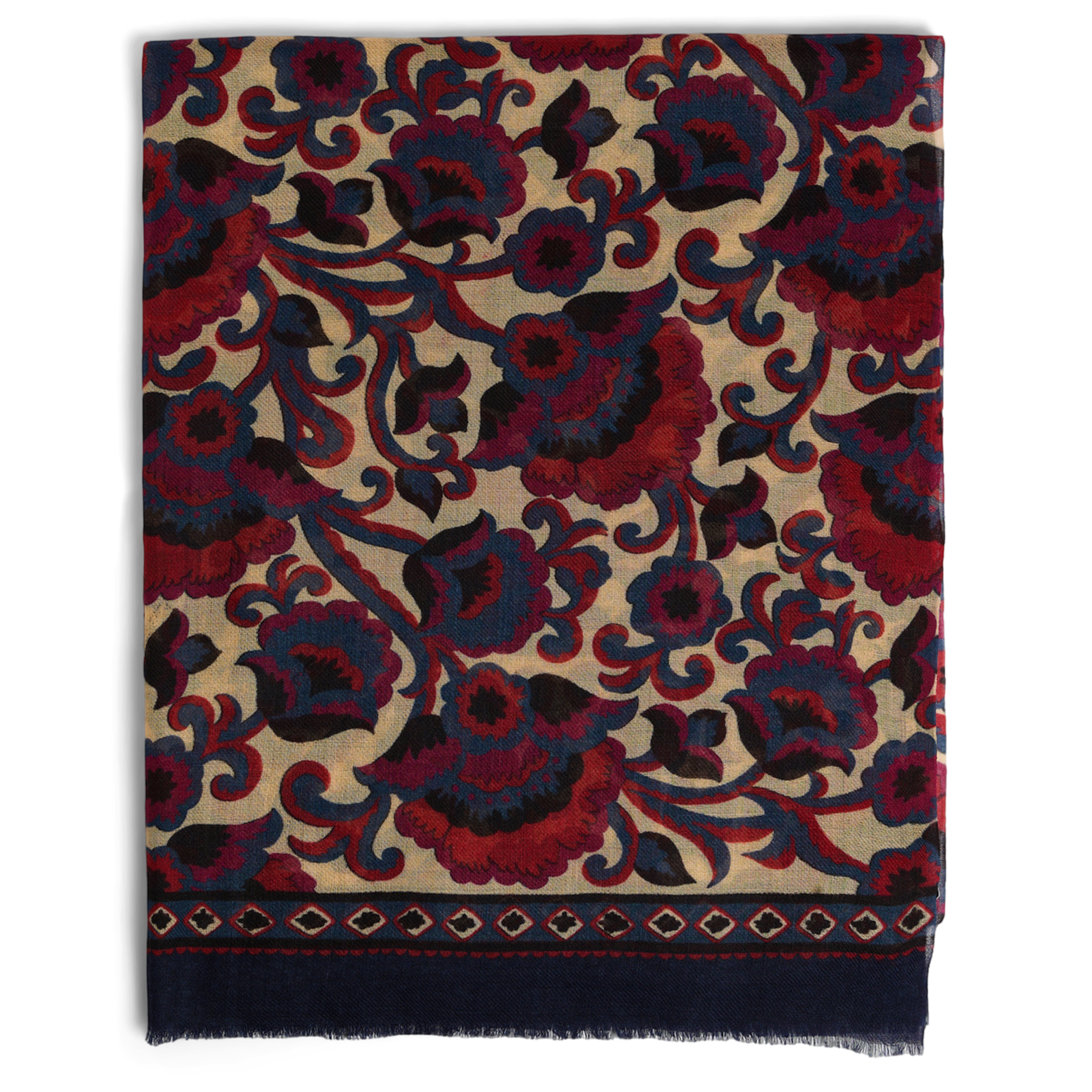 DOUHA - Foulard en laine imprimé | Beige