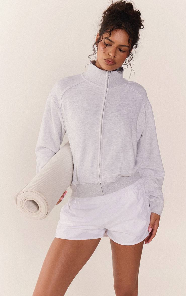 Gris Cendré Sweat-shirt Léger À Col Montant Zippé En Molleton Bouclette