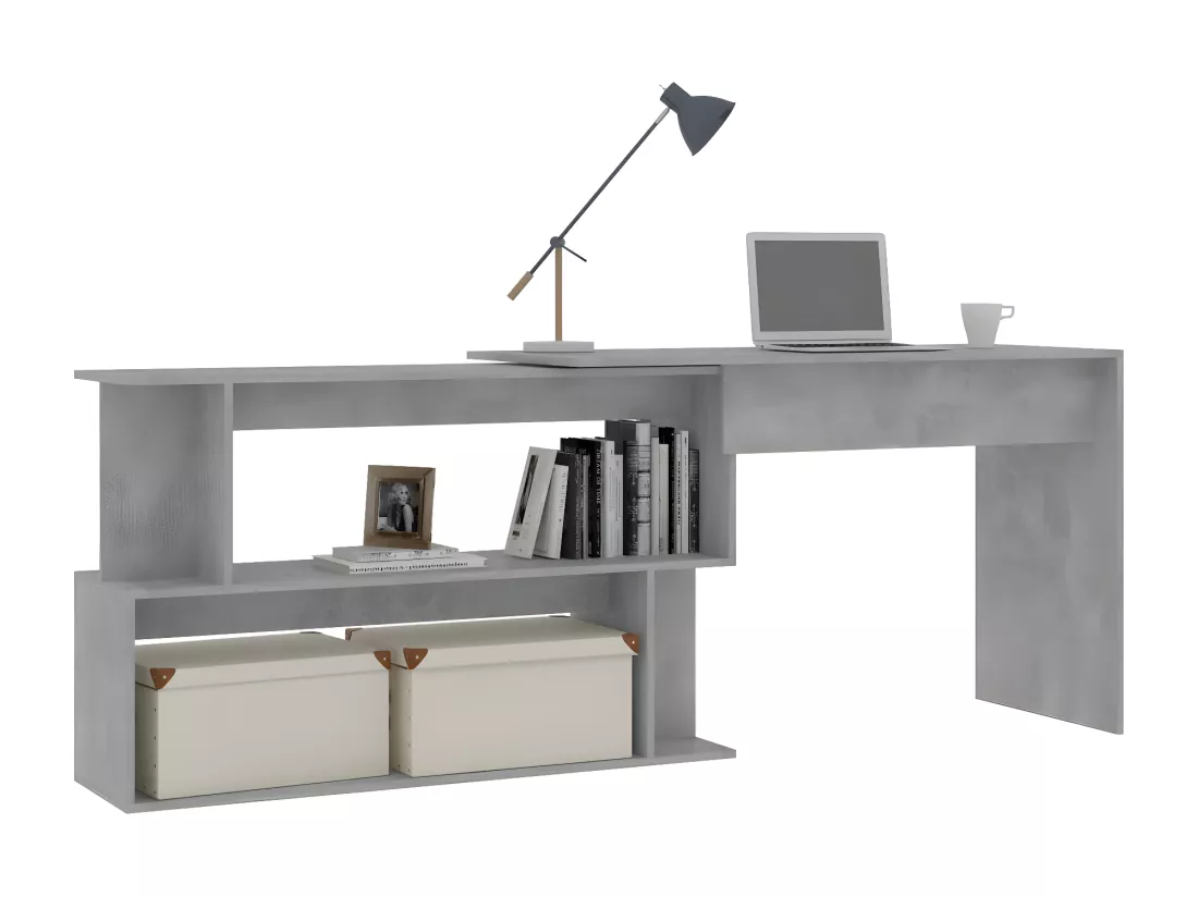 Bureau d'angle Gris béton 200x50x76 cm Aggloméré