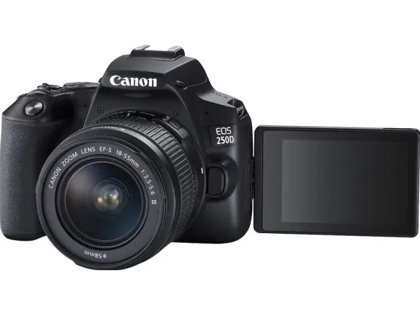 Canon EOS 250D - Digitalkamera - SLR - 24.1 MP - APS-C - 4K / 25 fps - 3x optisk zoom EF-S 18-55 mm IS STM objektiv - Wi-Fi, Bluetooth - sort