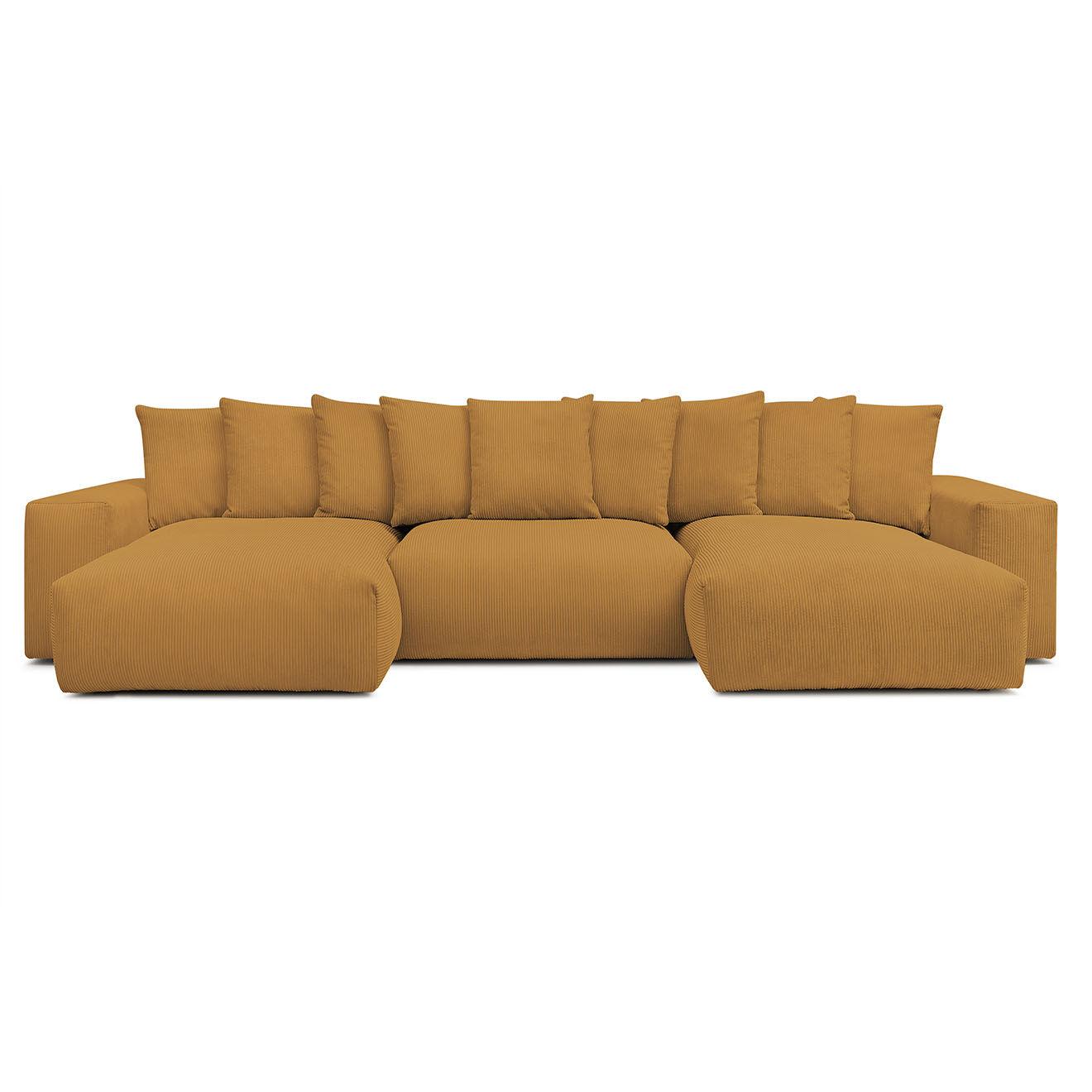 Bobochic Canapé panoramique fixe ultra moelleux voltaire velours côtelé jaune - 420x174x75 cm