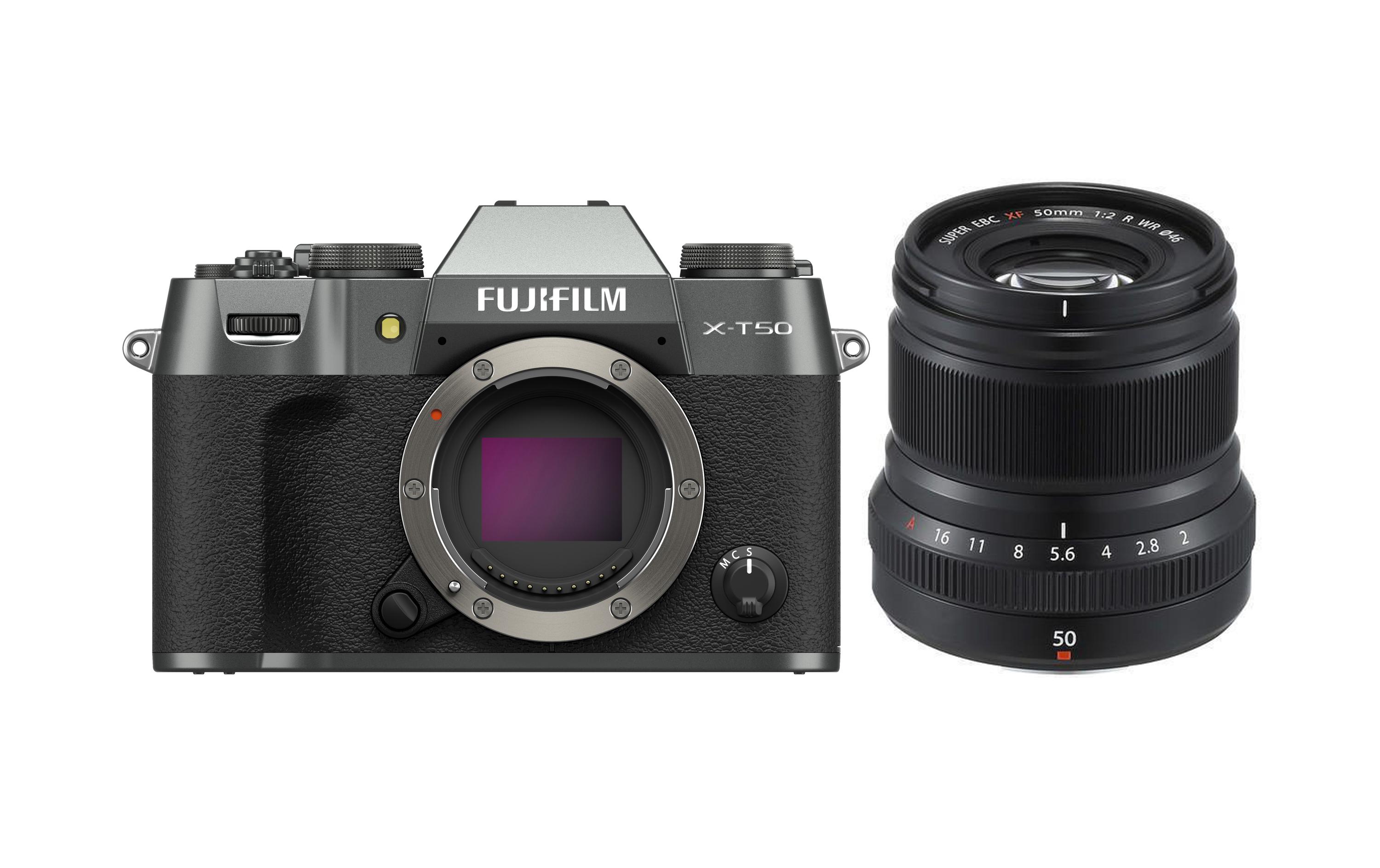 Fotokamera X-T50 Charcoal Silver Kit XF 50mm<br>Kompakte Systemkamera mit 40.2-Megapixel-Sensor, 6.2K-Video und Filmsimulations-Einstellrad