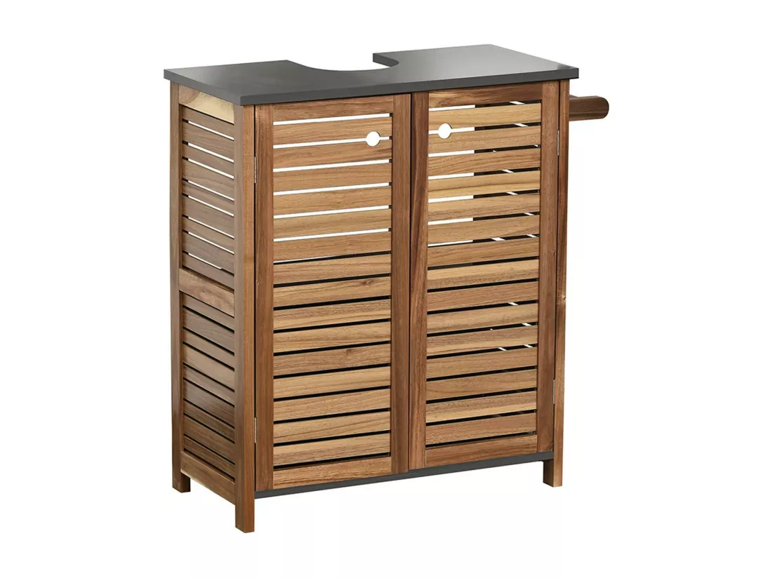 Meuble sous lavabo avec porte-serviette latéral intégré H 70 cm - Acacia