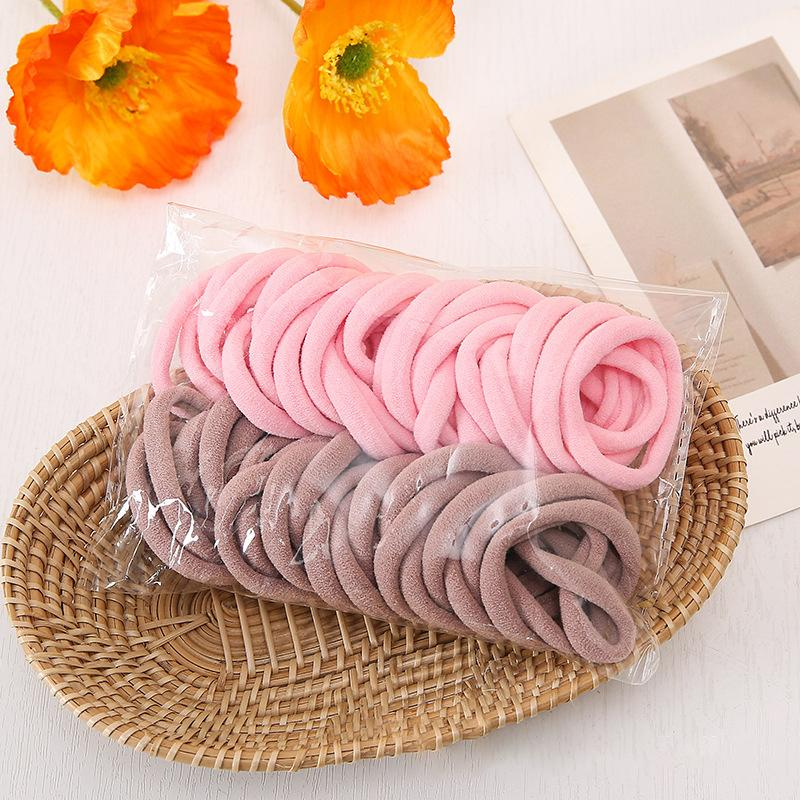 (50er Set) Elastische Haargummis Haarband ohne Metall Ø4cm - Rosa