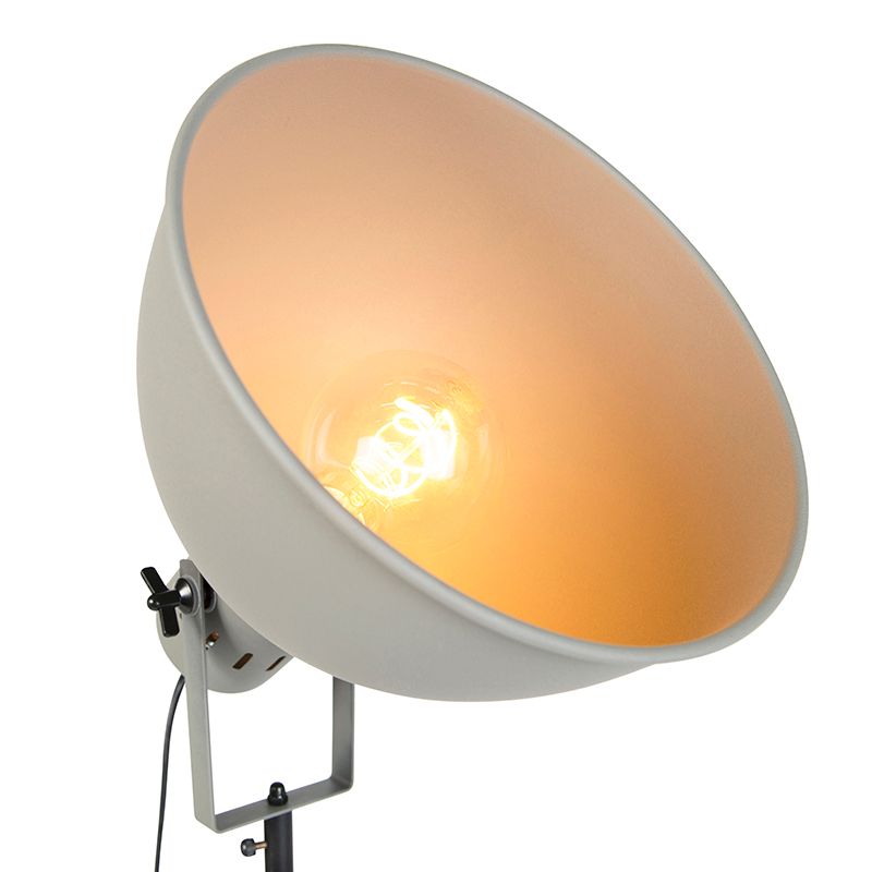 Industriële vloerlamp op houten tripod met grijze kap - Laos