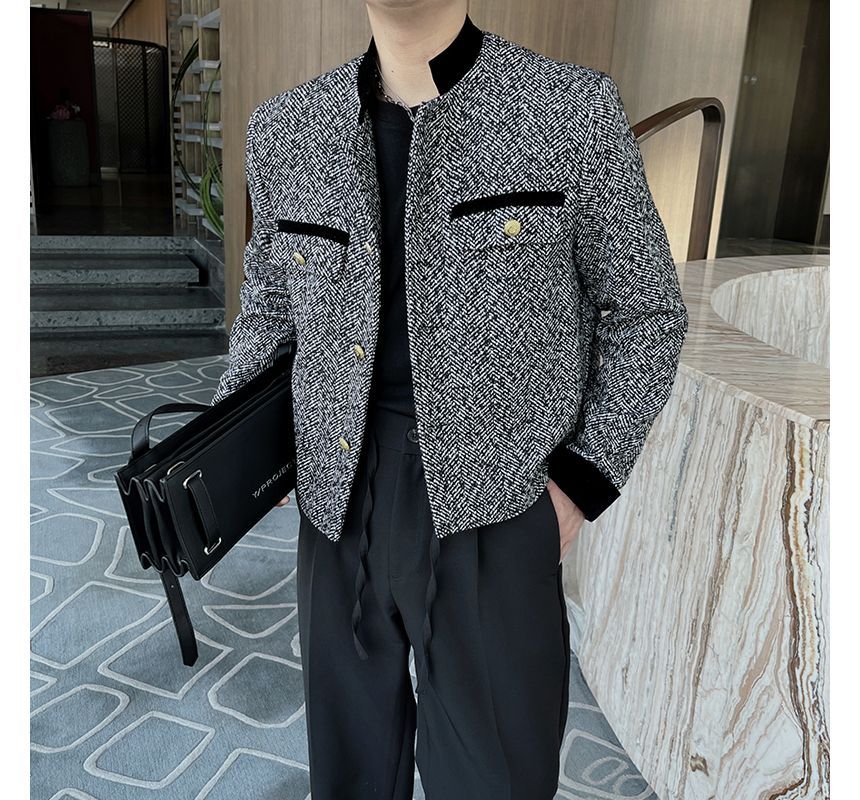 Freehop - Tweed cropped jack met opstaande kraag en rits