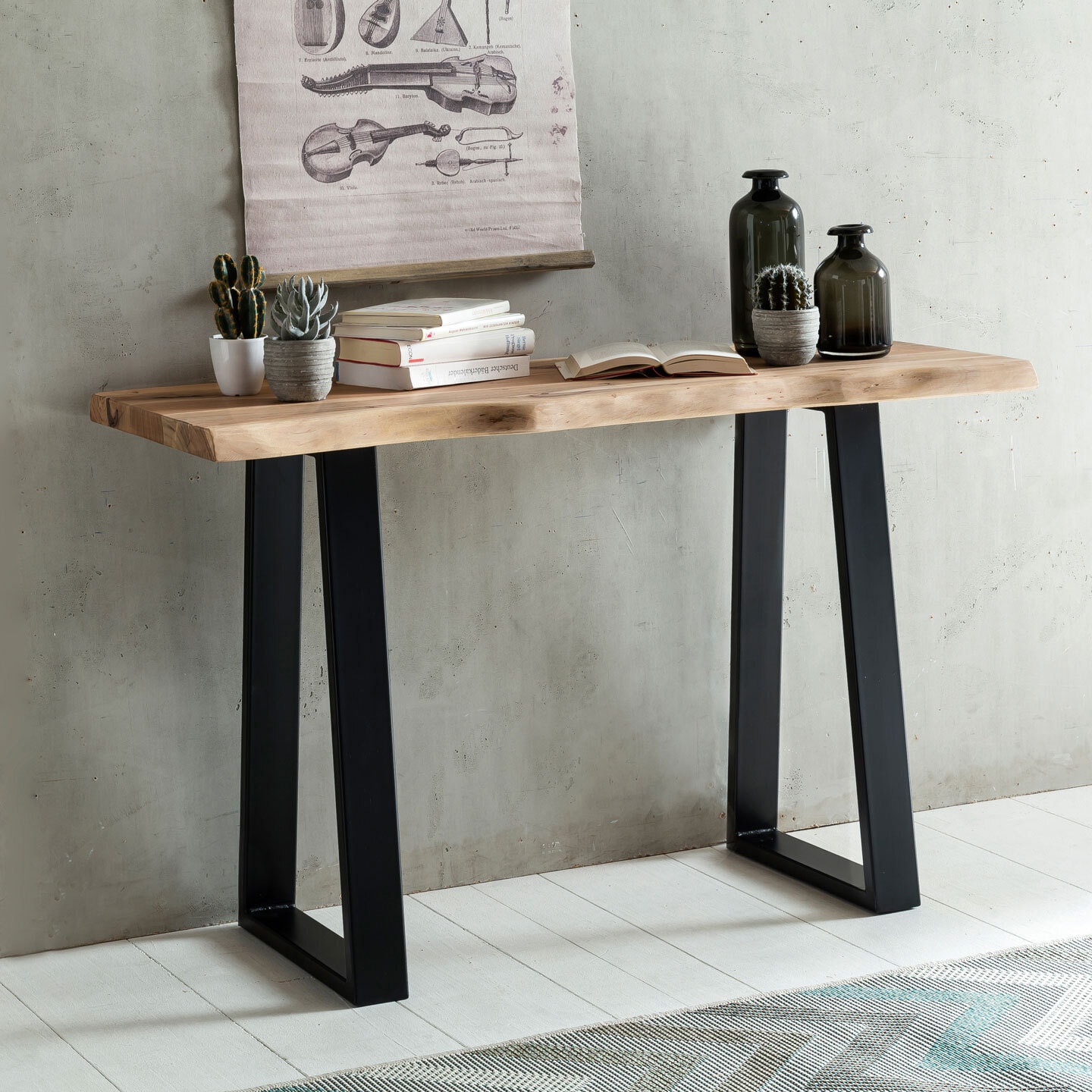 Konsolentisch Gaya 45 x 120 x 75 cm Massivholz Akazie/schwarz