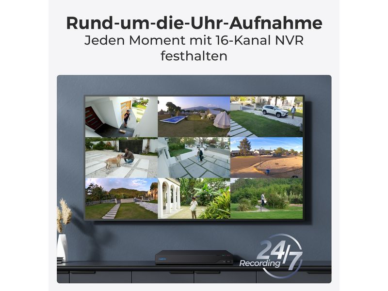 Reolink Netzwerkrekorder NVS16 4 TB, 16 Kanal 16-Kanal PoE NVR für 24/7 Aufzeichnung