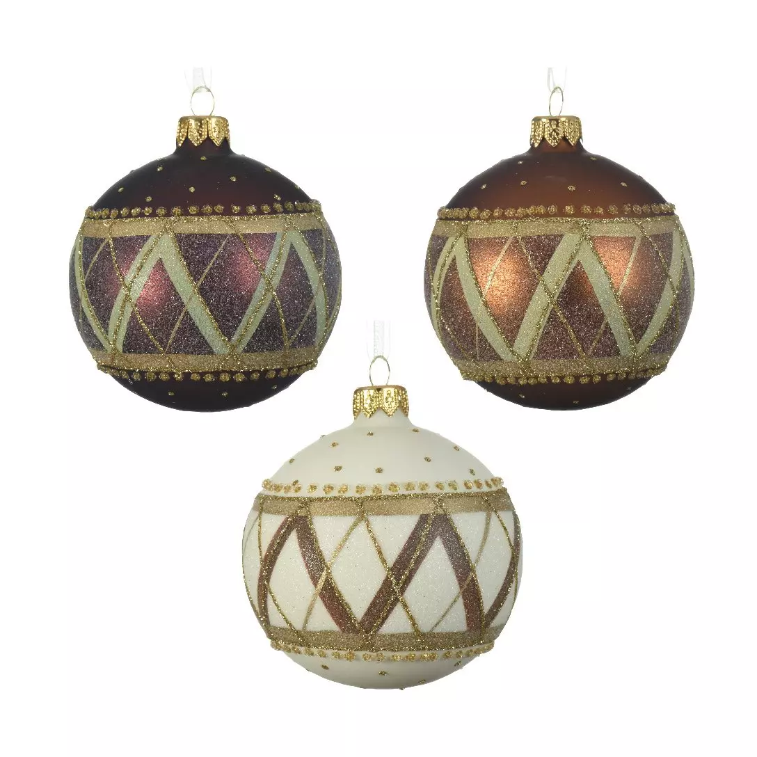 Lot de 6 boules de Noël en verre (80 mm) Elia Cannelle