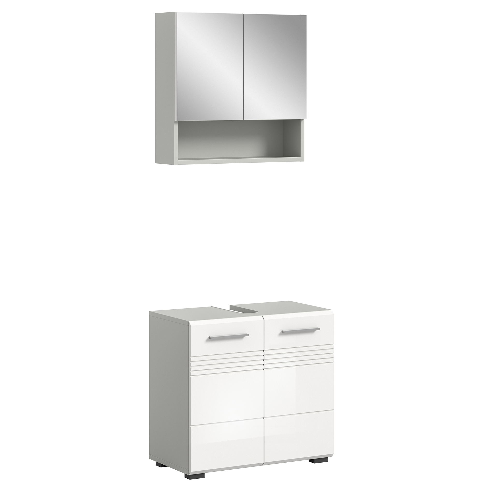 2-teiliges Badmöbel-Set COPA - weiß Hochglanz - hellgrau - 60 cm