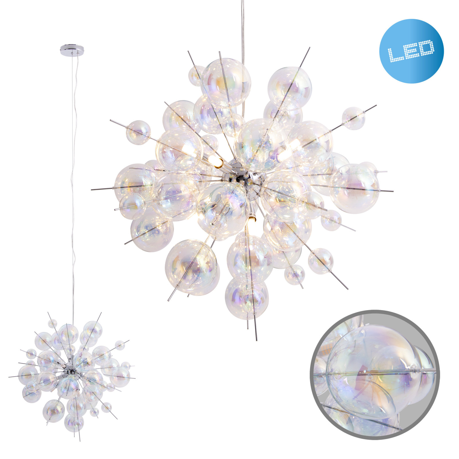 Pendelleuchte EXPLOSION - irisierend-chrom - 10-flammig