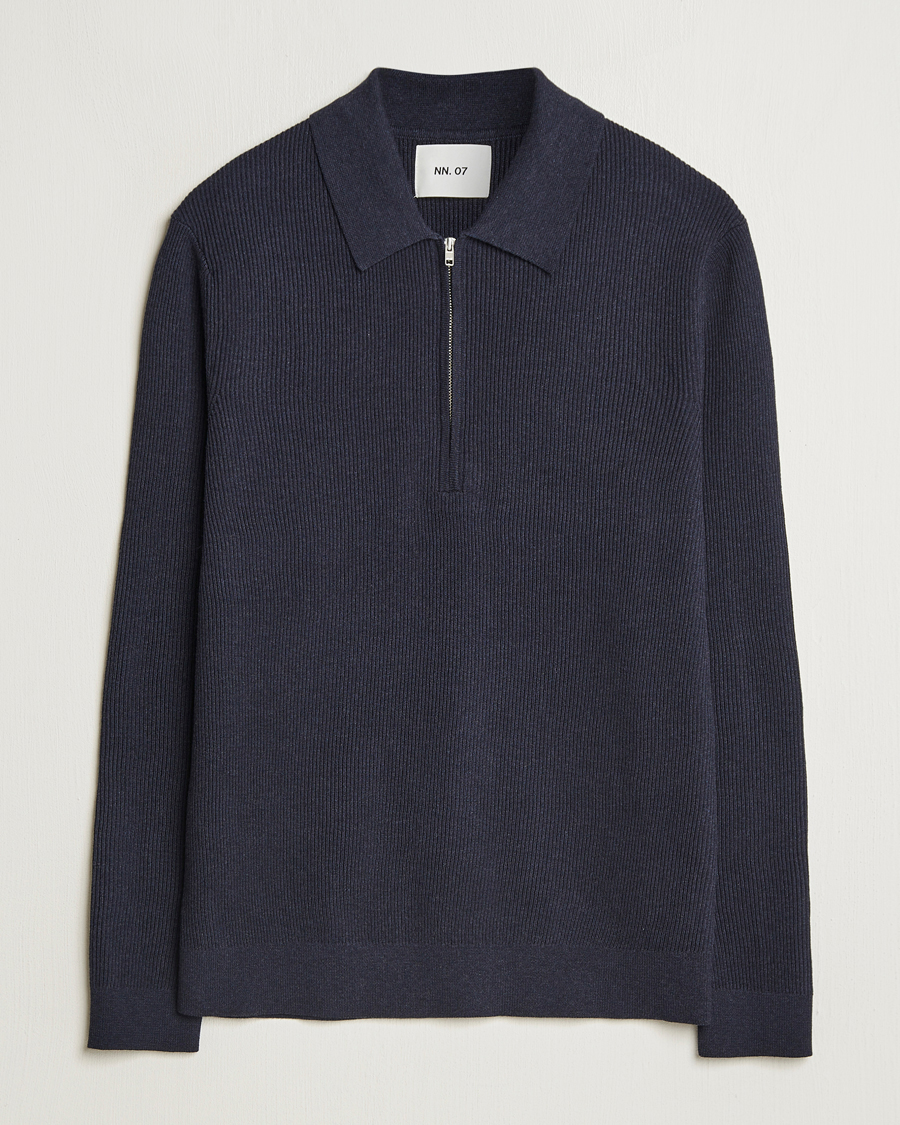 NN07 Hansie Ribbed Knitted Half Zip Navy Melange