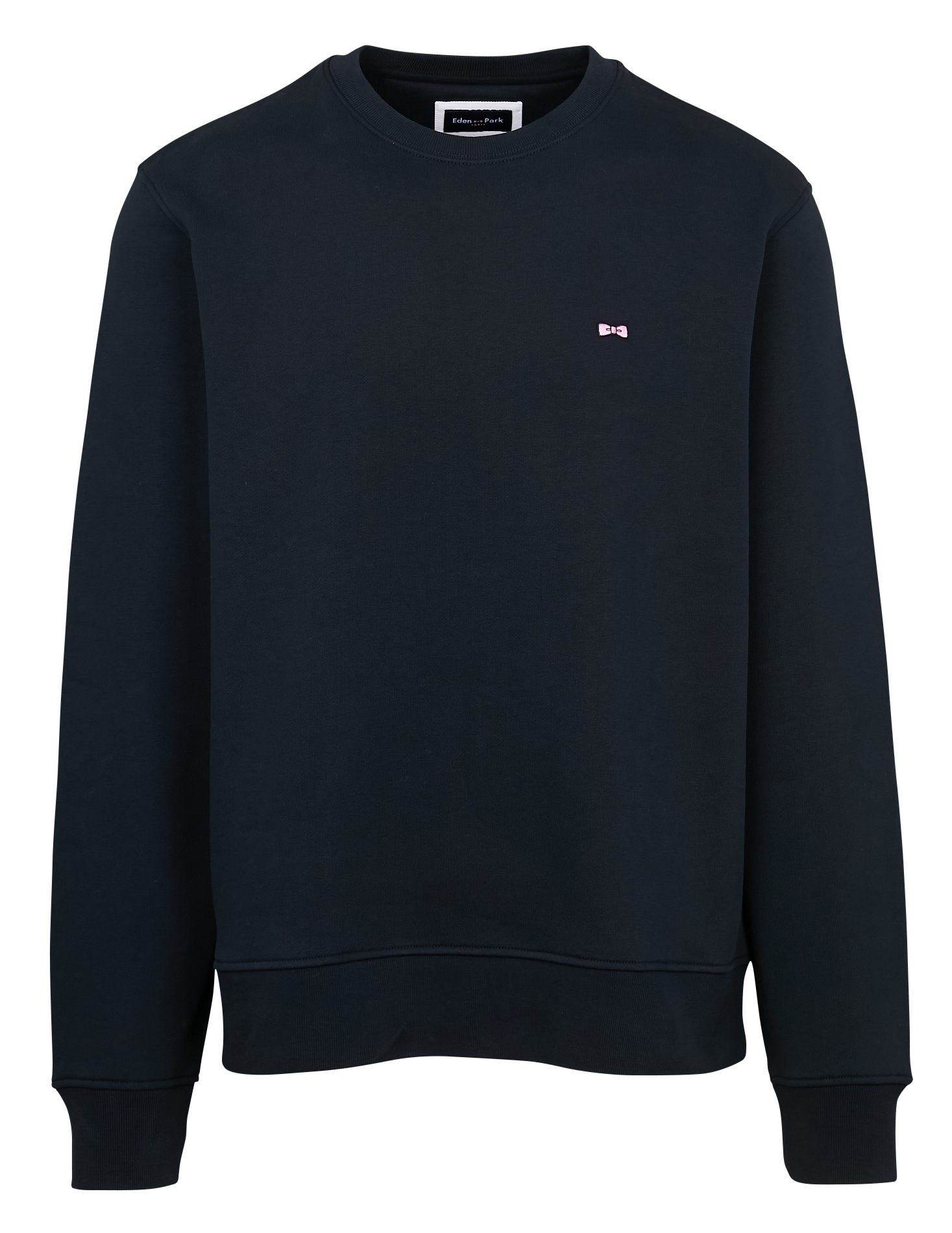 Sweat droit col rond brodé en coton | Bleu