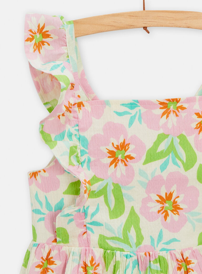 Robe écru à bretelle imprimée fleuri pour fille