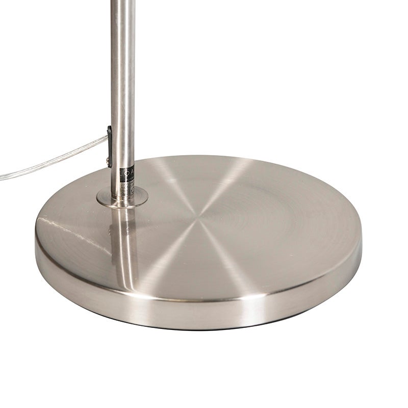 QAZQA - Moderne booglamp, staal, zilver, mat nikkel met grijze stoffen kap - Arc Basic, woonkamer - staal, langwerpig - geschikt voor E27 LED's