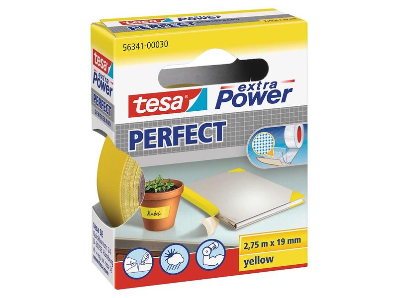 tesa Klebeband extra Power Perfect 19 mm x 2.75 m, Gelb Gewebeband, 19 mm x 2.75 m, schwarz