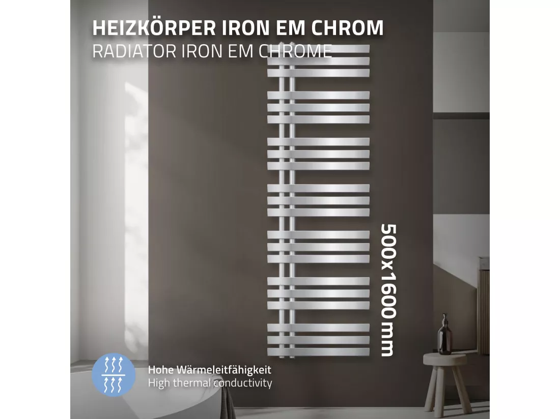 ECD Germany Iron EM Design Radiateur Sèche-Serviettes - 500 x 1600 mm - Chrome - Radiateur Salle de Bain Sèche Serviette Chauffant