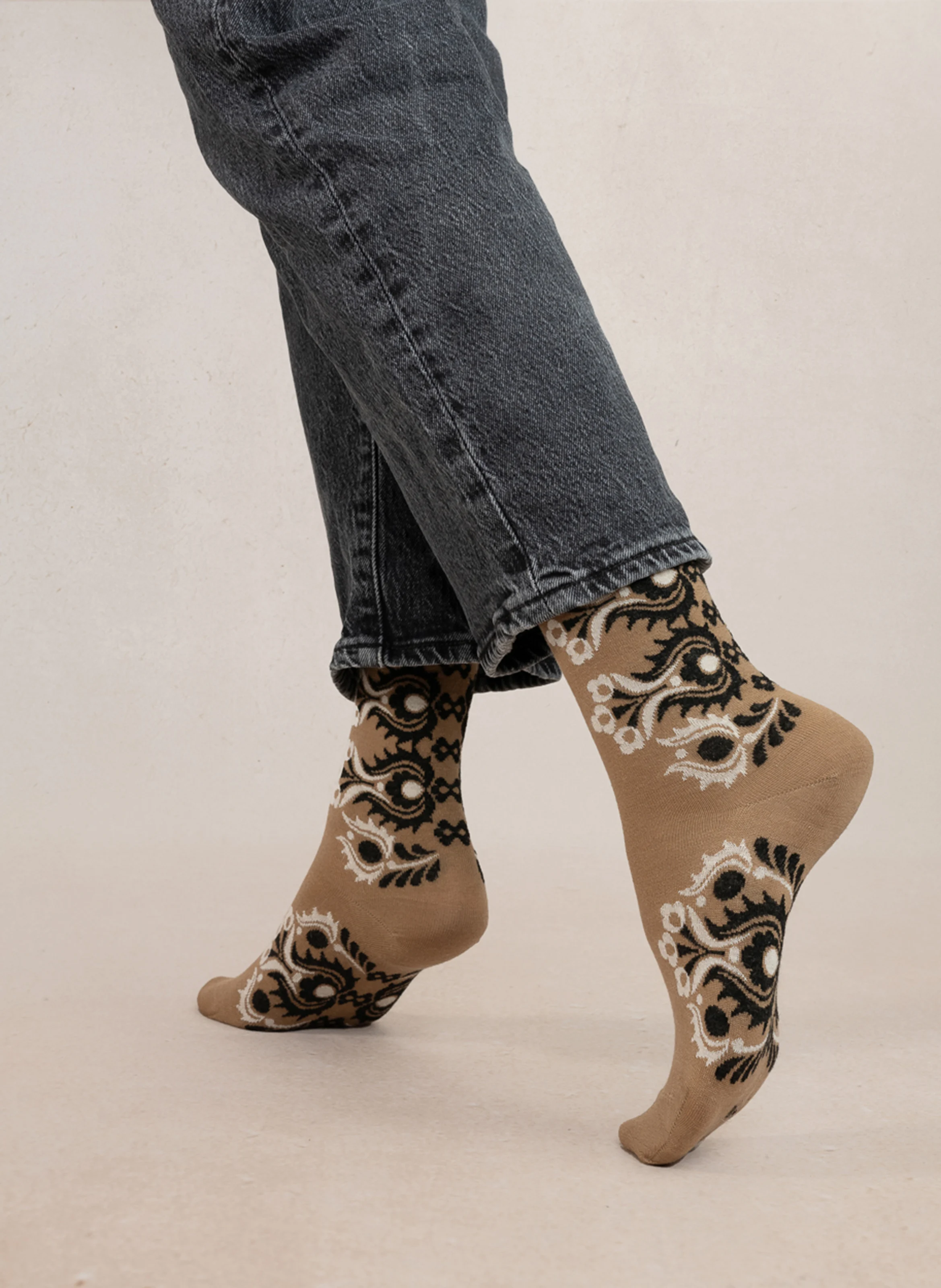 FOLKE - Chaussettes en laine mélangée imprimé | Beige