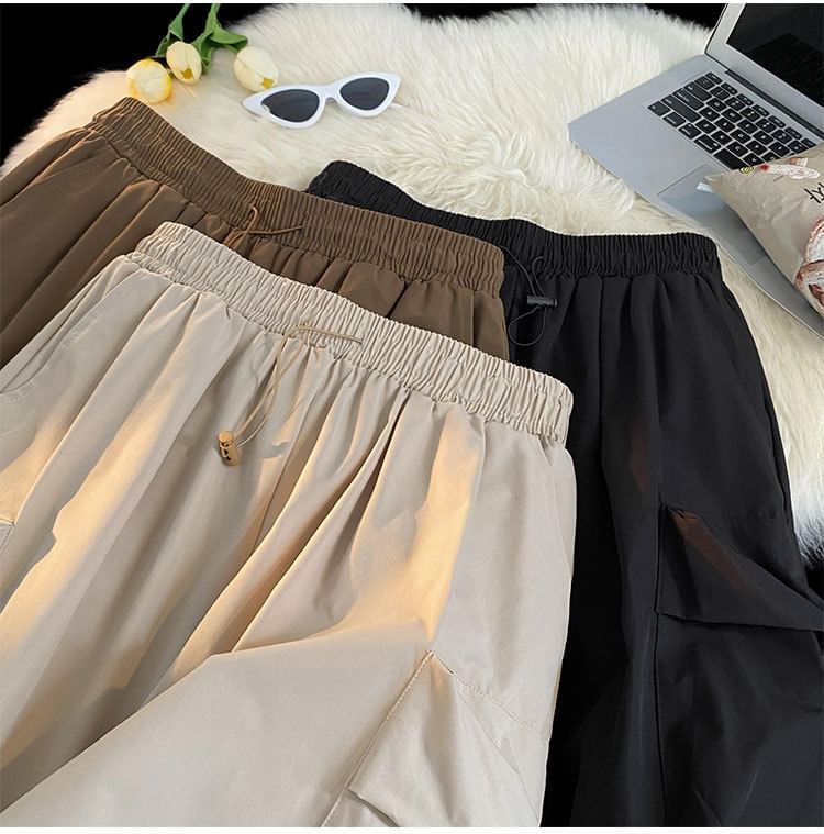 Femilina - Hoge taille, effen, wijde cargoshorts