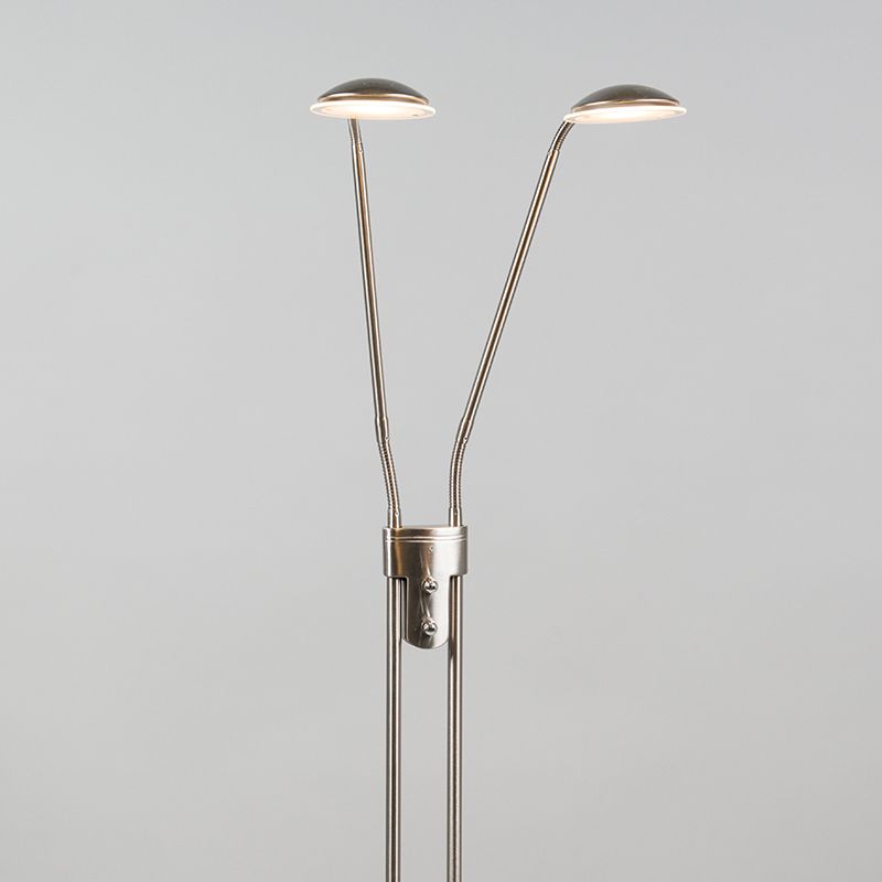 Moderne vloerlamp staal met leeslamp incl. LED - Eva