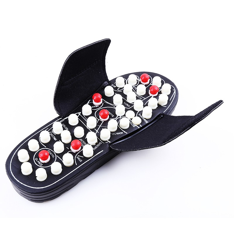 (1 Paar) Gr. 42-43 Fuss Massage Sandalen Hausschuhe mit Massagenoppen - Schwarz