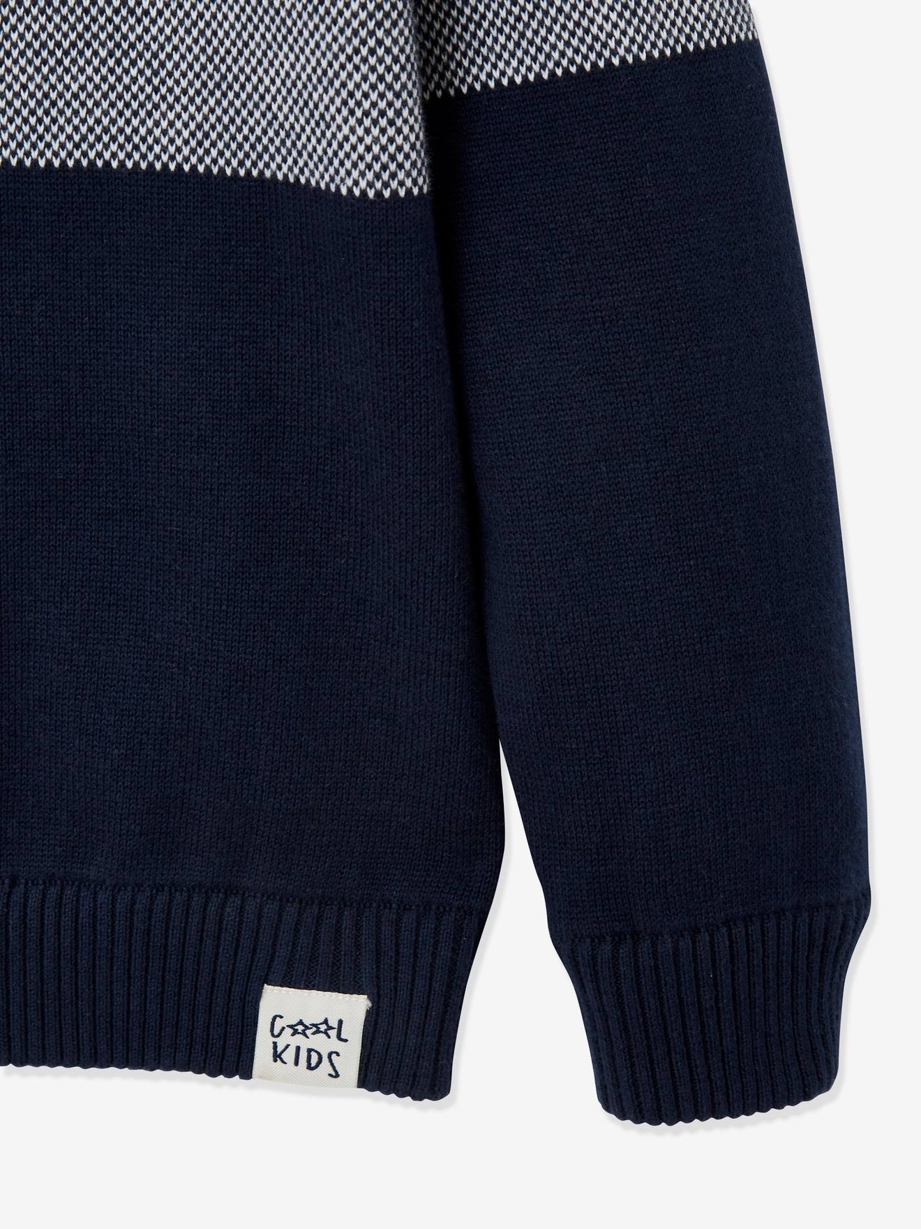 Suéter infantil de tricô com efeito colorblock, cor marrom médio liso.