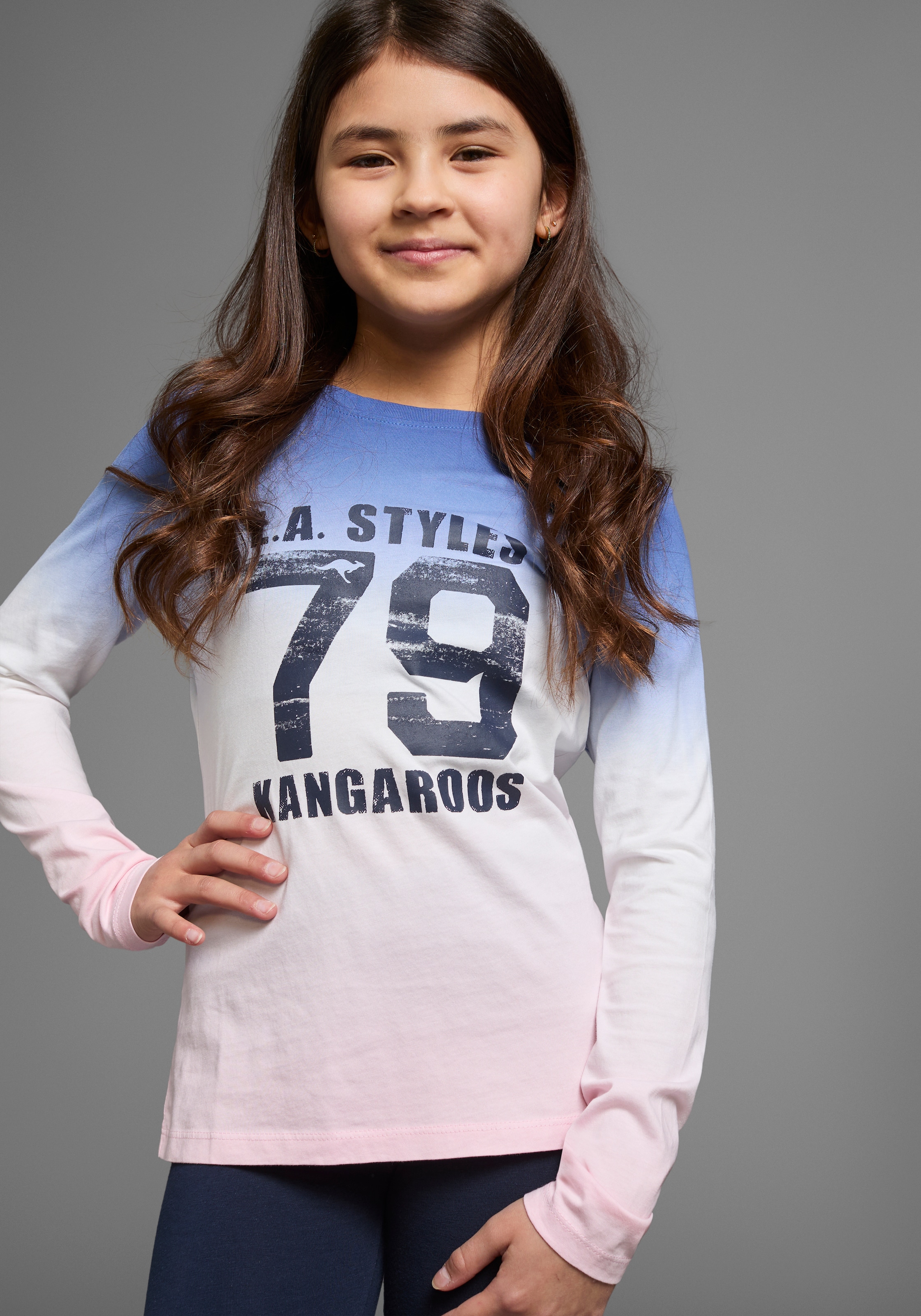 KangaROOS Langarmshirt , Langarm,  taillierter Schnitt,  mit Print,  Rundhalsausschnitt