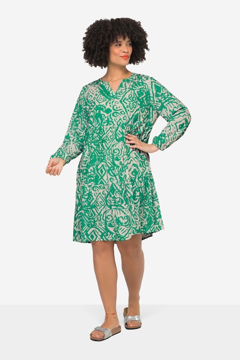 Kleid, Alloverdruck, Tunika-Ausschnitt, Langarm