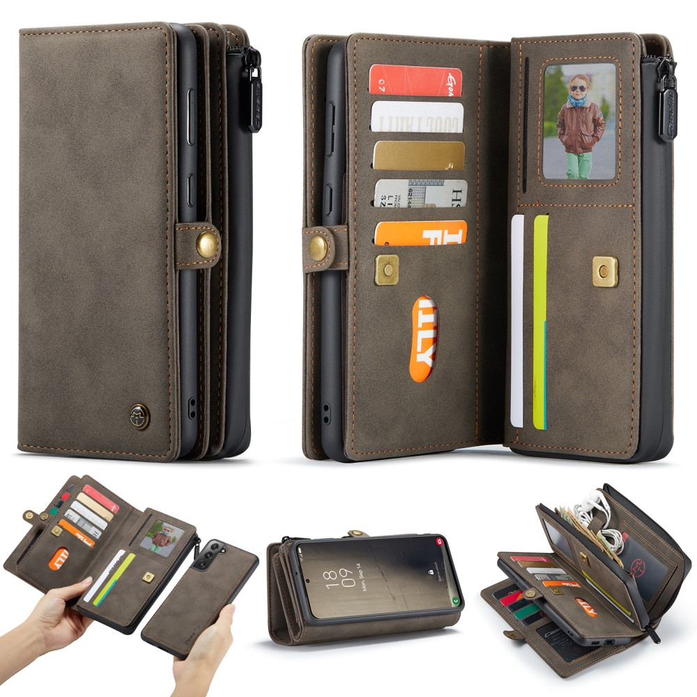Samsung Galaxy S21 FE 5G 3in1 Leder Tasche   Magnet Hardcase Karten Etui - Dunkelbraun