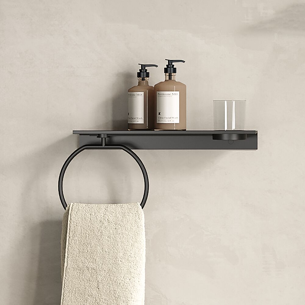 Geesa Leev planchet 40cm met handdoekring zwart met glas