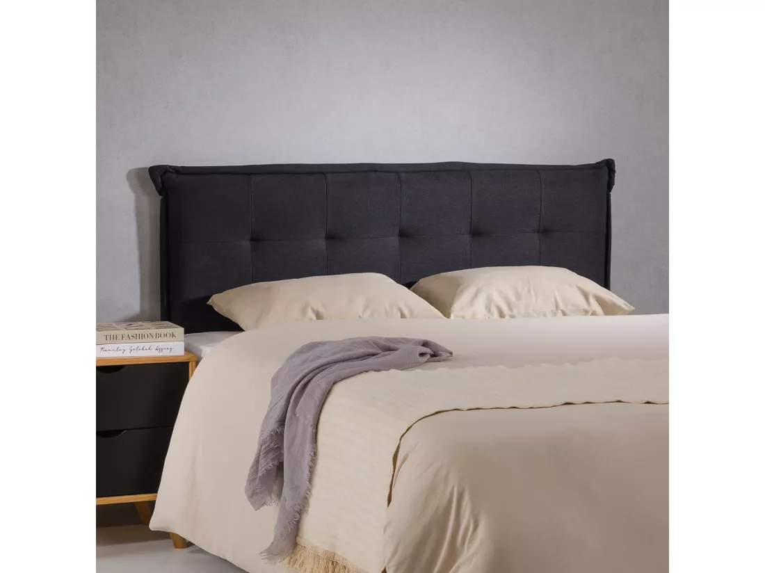 Tête de lit EBEYA 120 capitonnée, En tissu rembourré, Pieds en bois, Design élégant, Pour lits 120 cm, Noir