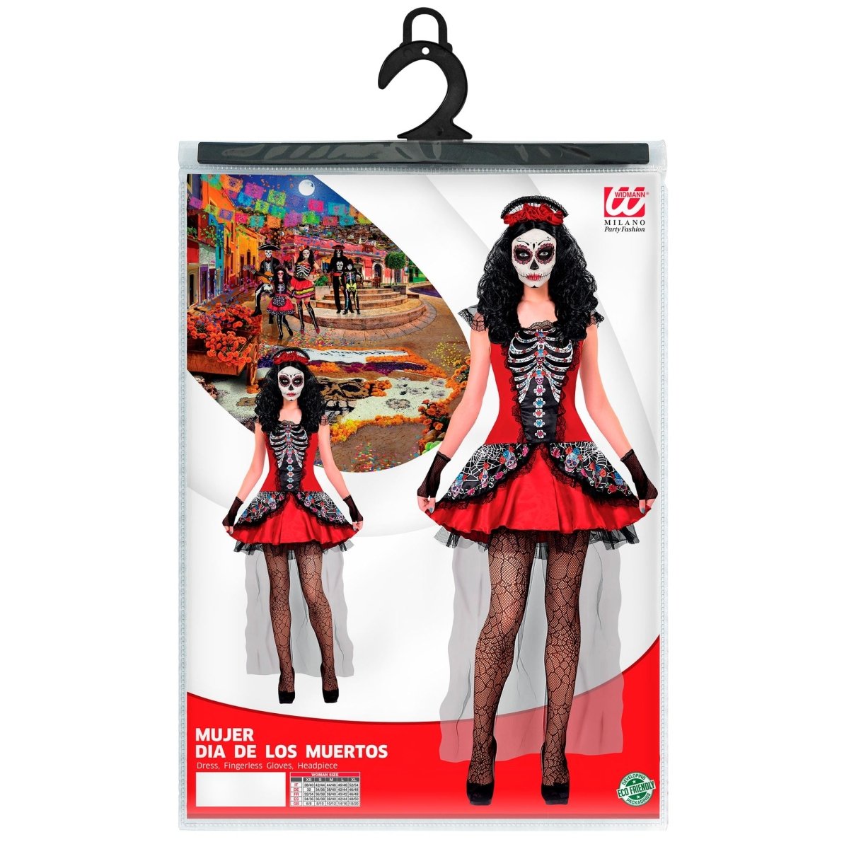 Dia De Los Muertos Jurk Zwart Rood Dames