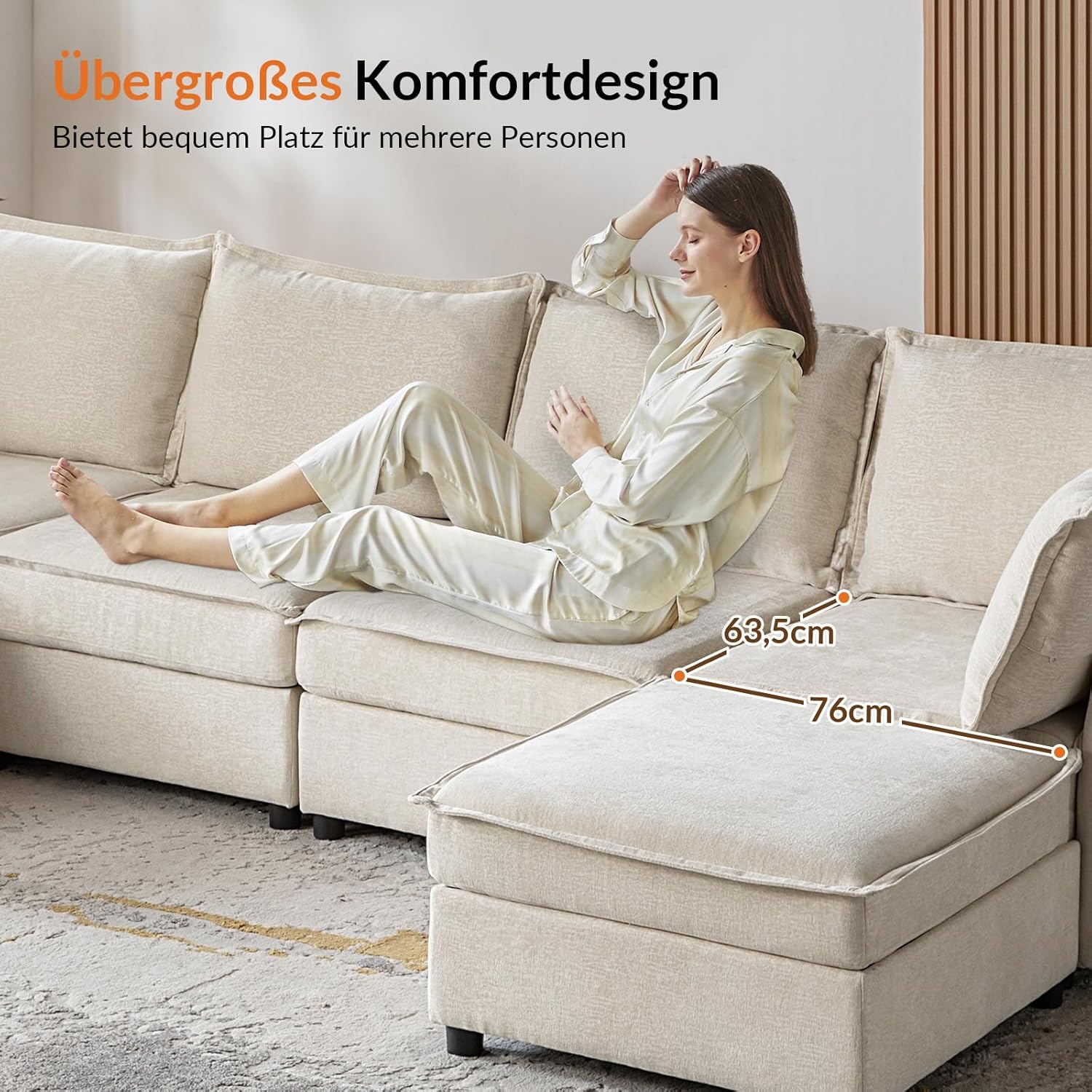 HULALA HOME Modulares XXL 2-Sitzer Sofa mit verstecktem Stauraum 170 cm Couch mit Extrabreite Sitzflächen, frei kombinierbar & waschbare Bezüge, Beige