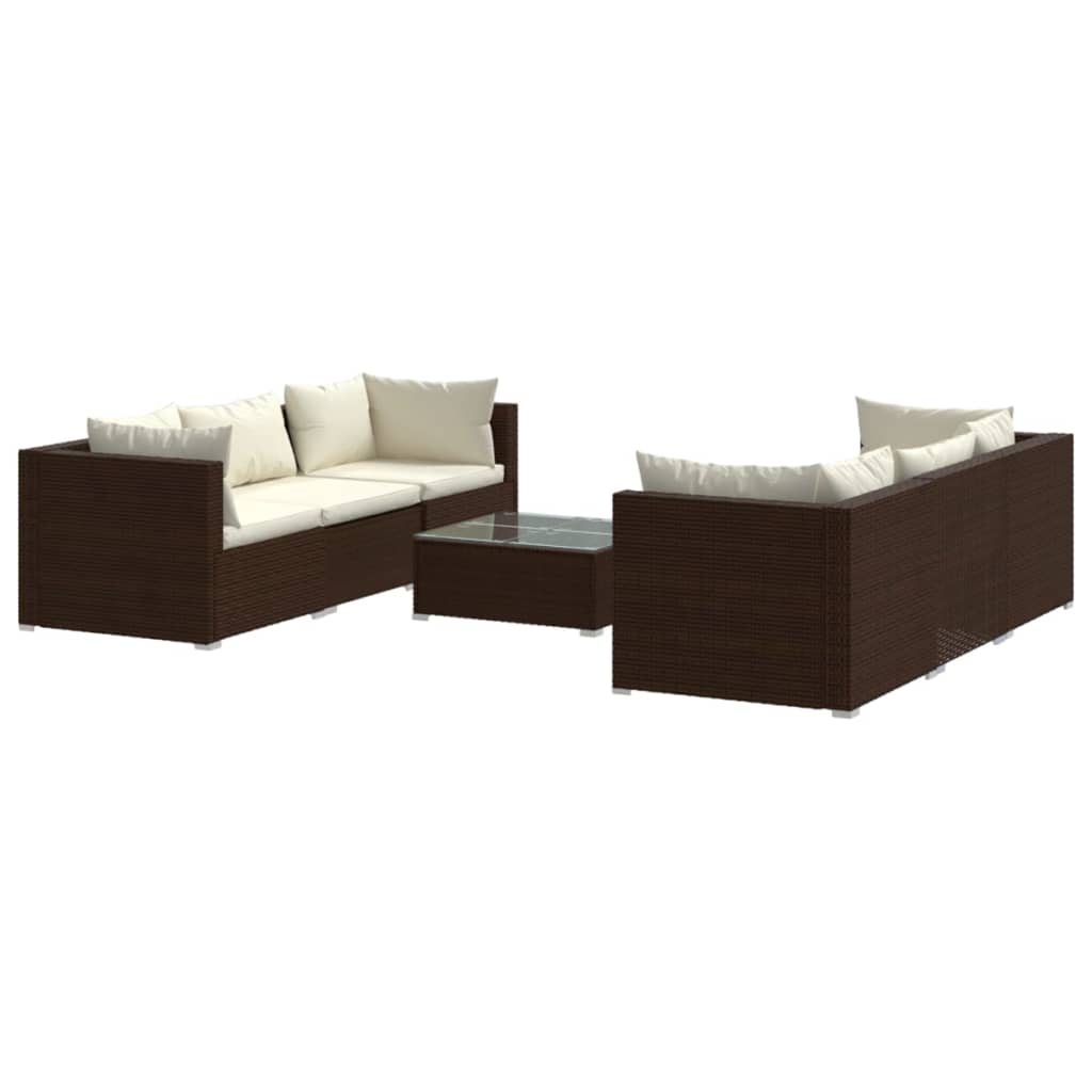 Salon de jardin meuble d'extérieur ensemble de mobilier 7 pièces avec coussins résine tressée marron