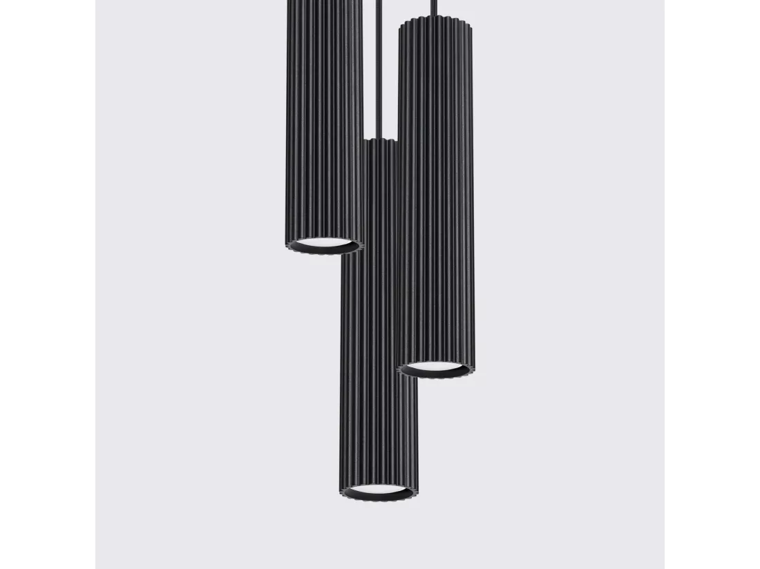 Lampe à suspension Karbon minimaliste en aluminium - 3 sources lumineuses - L.19,5 x H.108 cm - noir