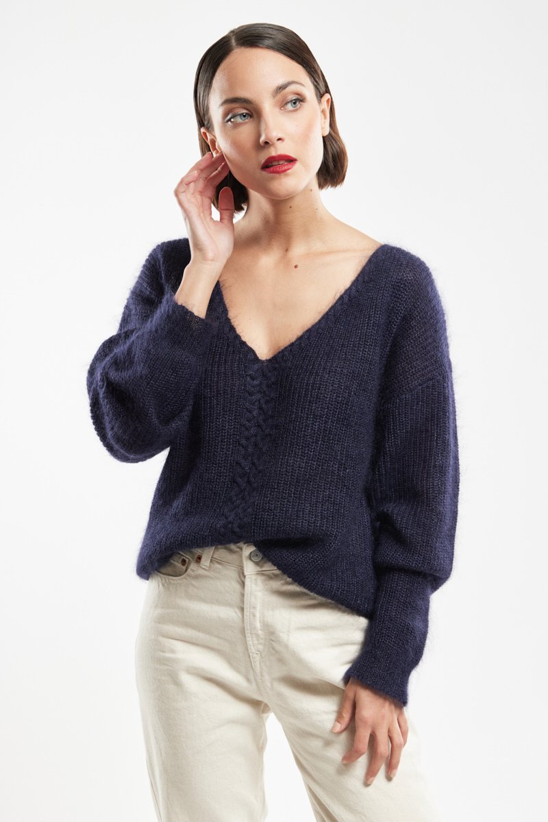 Pull maille torsadée - mohair et soie
