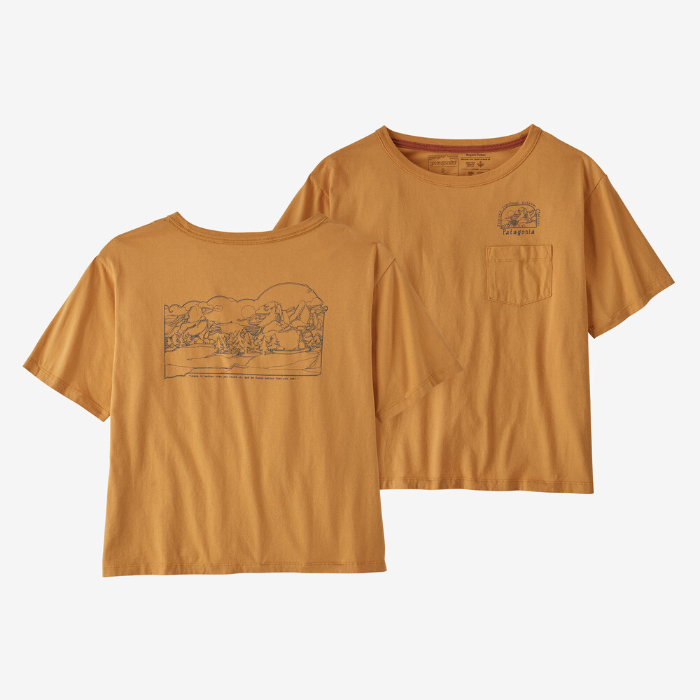 Damen-Bio-T-Shirt mit Tasche, locker geschnitten, Aufdruck „Lost and Found“