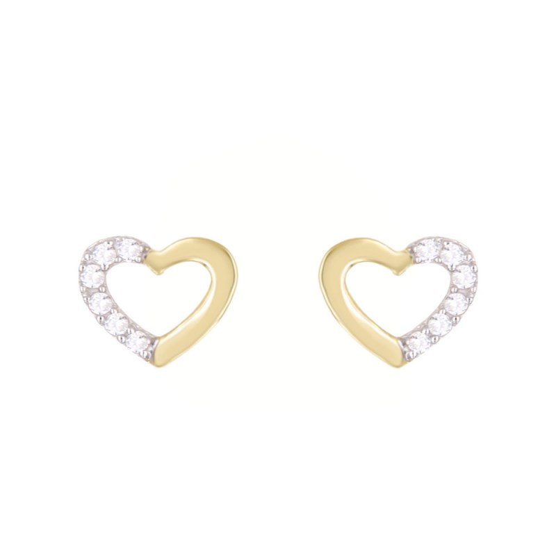 Boucles d'Oreilles Or Jaune Coeurs Sertis de Zirconiums