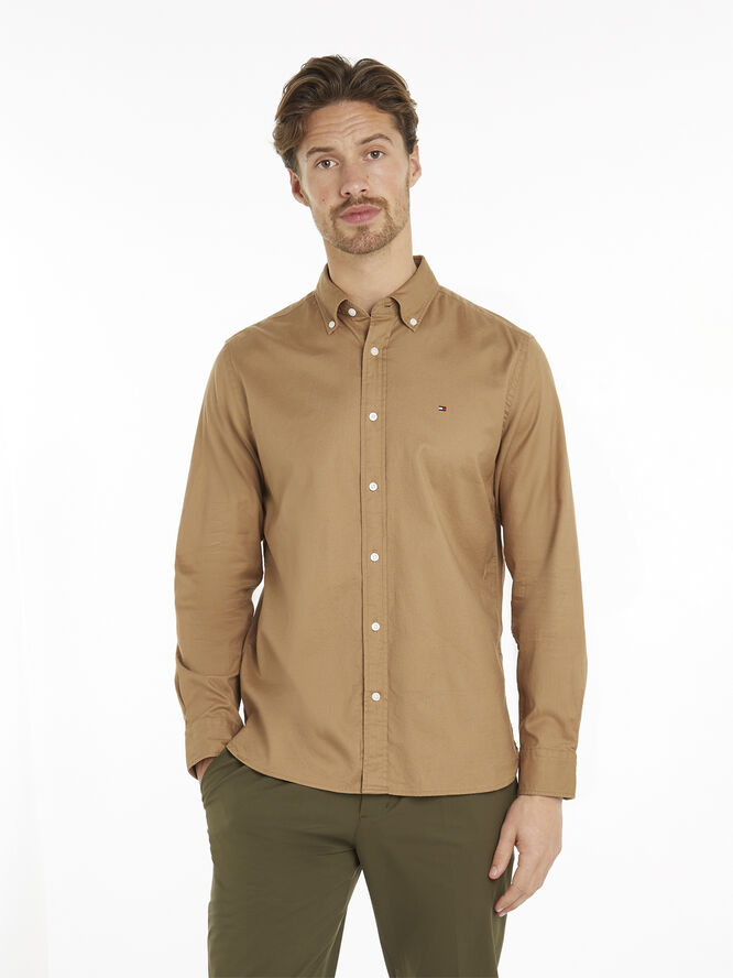 Tommy Hilfiger FLEX BRUSHED SOLID RF SHIRT Safari canvas