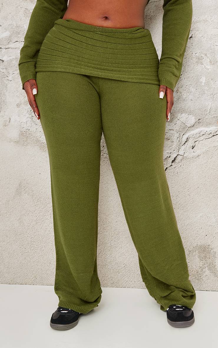 Forest Green Pantalon Large En Maille Grande Taille